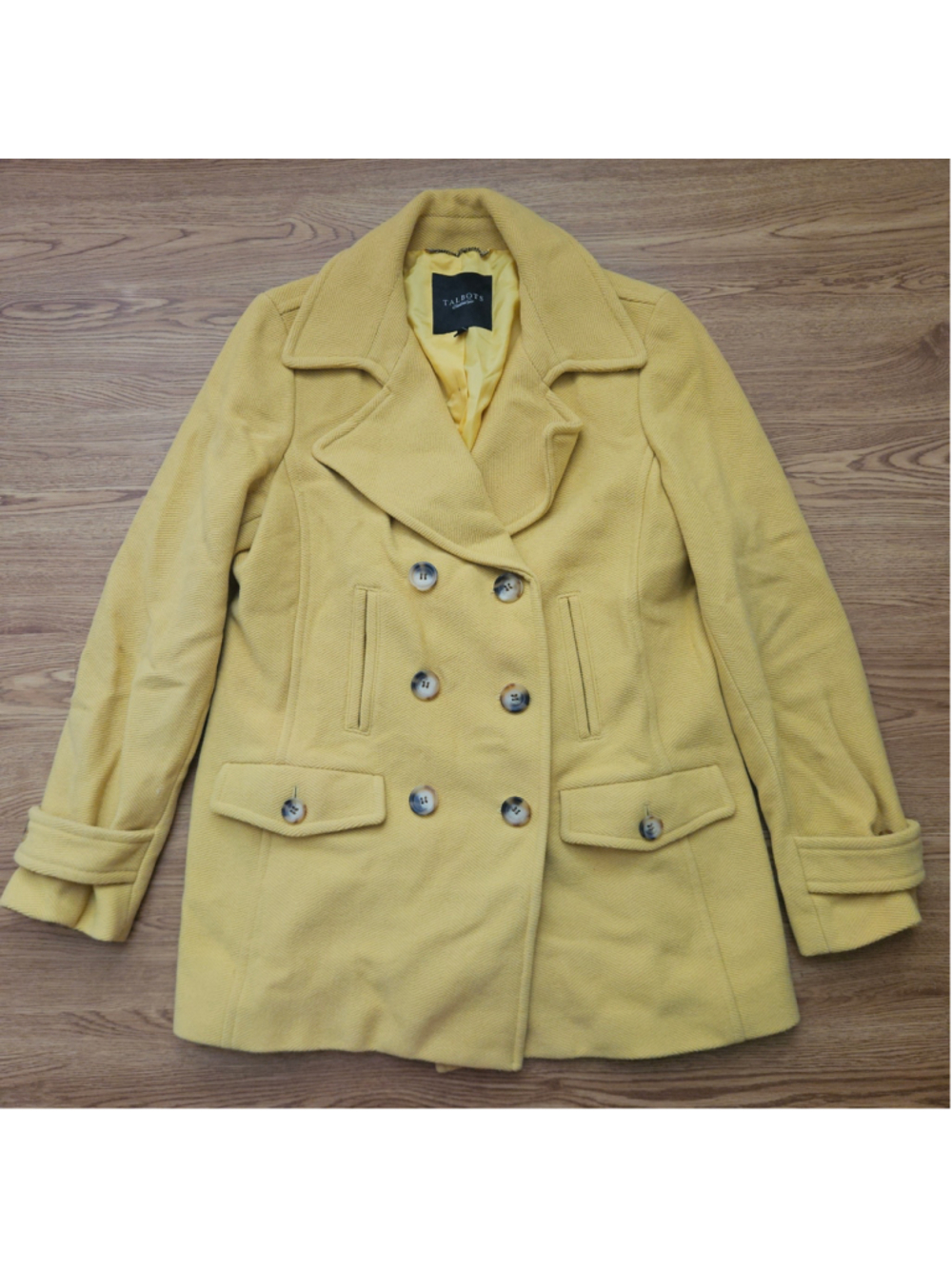 Talbots Wool Blend Yellow Peacoat Jacket Coat Herringbone Womens 12